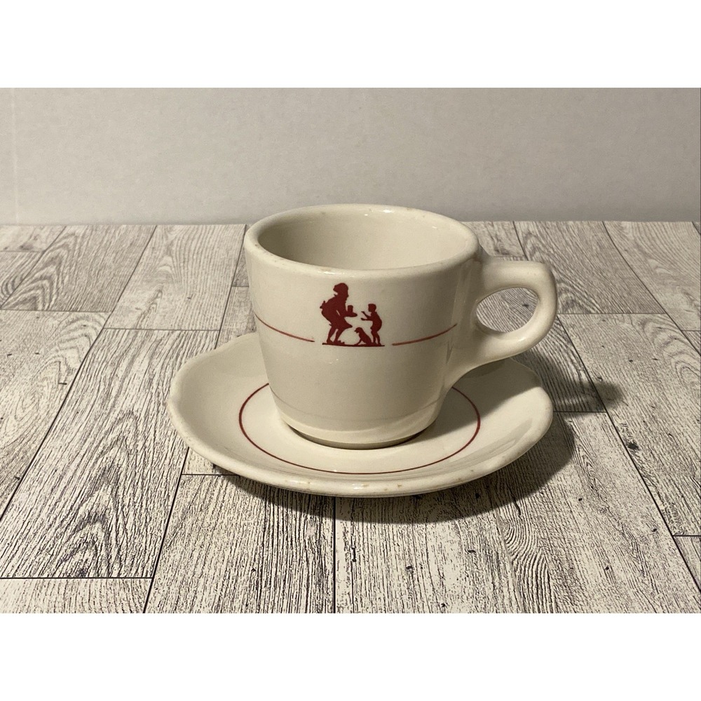 Vtg Howard Johnson Restaurant Ware Coffee/Demitasse Cup & Saucer Set Pie Man